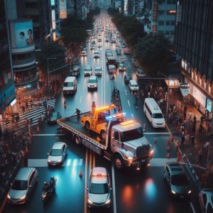 tow truck in the city