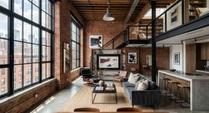 A renovated industrial building turned into a modern loft space
